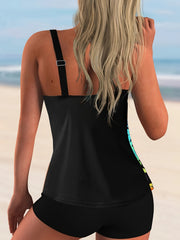 Ombre Leaf Print Tankini Set High Stretch Cami Top & Shorts Swimsuit