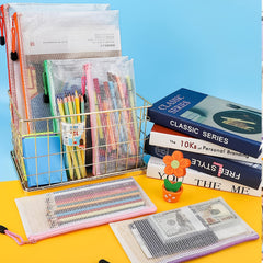 16pcs A5 Zipper Mesh File Bag Clear Waterproof Pouch