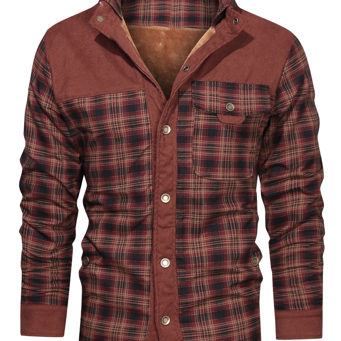 Men's Winter Fleece Padded Lapel Plaid Cotton Jacket