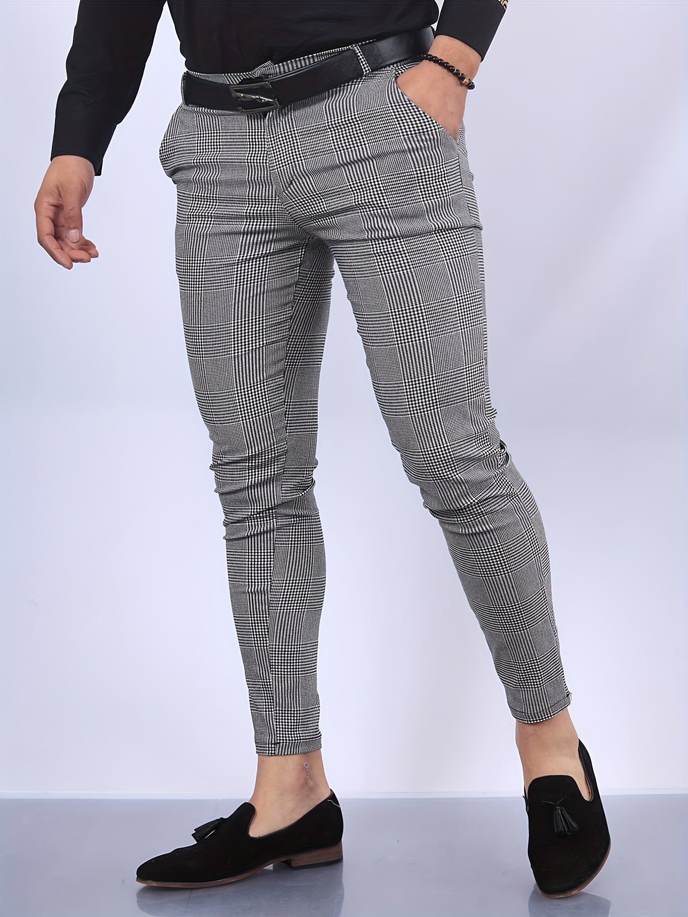 Men's Plaid Stretch Dress Pants Vintage Style for Party Banquet