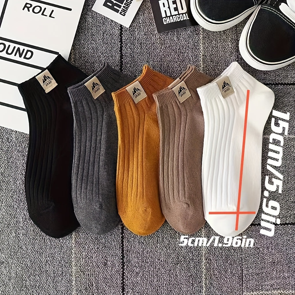 5 Pairs Solid Crew Socks Mixed Comfy & Breathable Ankle Socks