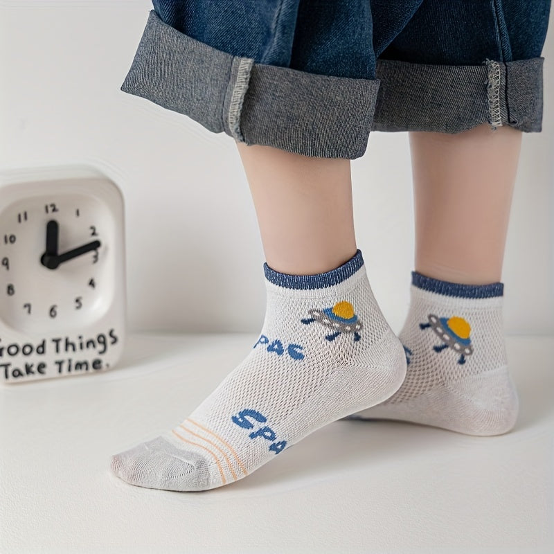 Kids Astronaut Graphic Mesh Crew Socks - Spring Summer