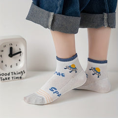Kids Astronaut Graphic Mesh Crew Socks - Spring Summer