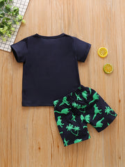 2pcs Boys Dino Print Tee & Shorts Set, Summer Kids Clothes
