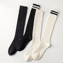 Geometric Striped Calf Socks Hollow Out Knee High Socks Women's Stockings