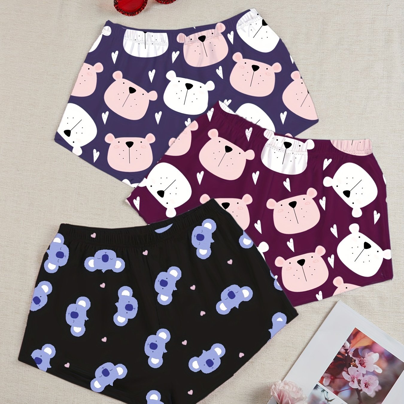 3 Cartoon Animal Lounge Bottoms Womens Shorts