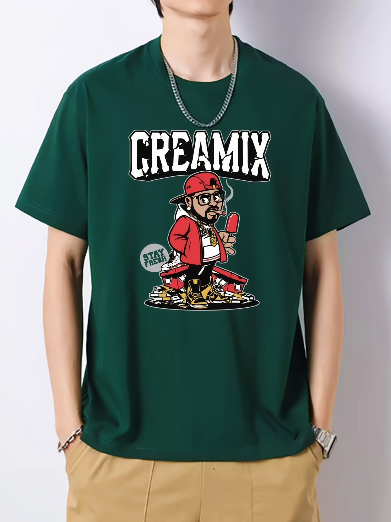 Men's Slim Fit Printed Round Neck T-Shirt for Spring Summer