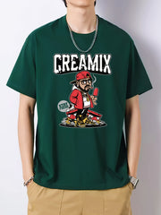 Men's Slim Fit Printed Round Neck T-Shirt for Spring Summer