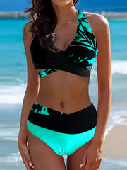 Floral Bikini Set Halter V Neck High Cut Swimsuit