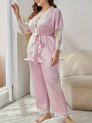 Satin Lace Robe & Pants Set