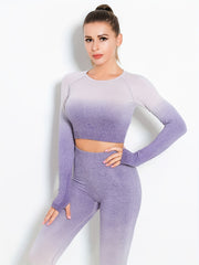 Yoga Workout Set Ombre Hollow Crop Top & Leggings Suit Women's Activewear