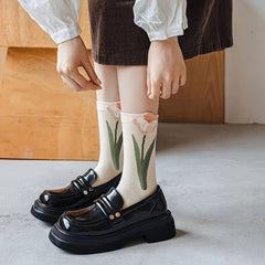 4 Pairs Floral Socks Set Women Flower Ankle Lucky Socks