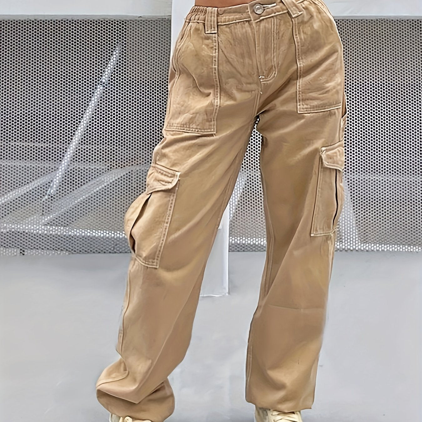 Vintage Khaki Cargo Pants Y2K Kpop Style Women's Jeans