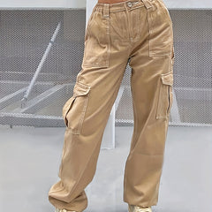 Vintage Khaki Cargo Pants Y2K Kpop Style Women's Jeans