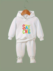 2pcs Stay Chill Print Outfits Girls Hoodies Jogger Pants Set