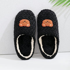 Bear Pattern Plush Slippers Cozy & Warm Closed Toe Slip On Flat Shoes