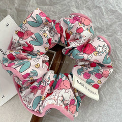 Floral Print Scrunchies Hair Tie Style Hair Rope Sweet Cartoon Bear Hair Accesso