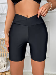 Cross Waist Yoga Shorts High Stretch Running Workout Shorts