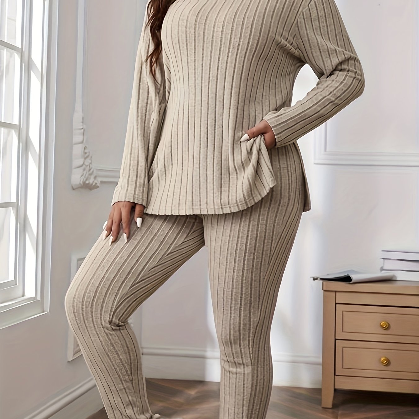 Ribbed Knit Top & Leggings Loungewear Set