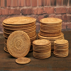 Boho Rattan Coaster Heat Insulation Table Mat Vietnamese Autumn Vine Hot Pads