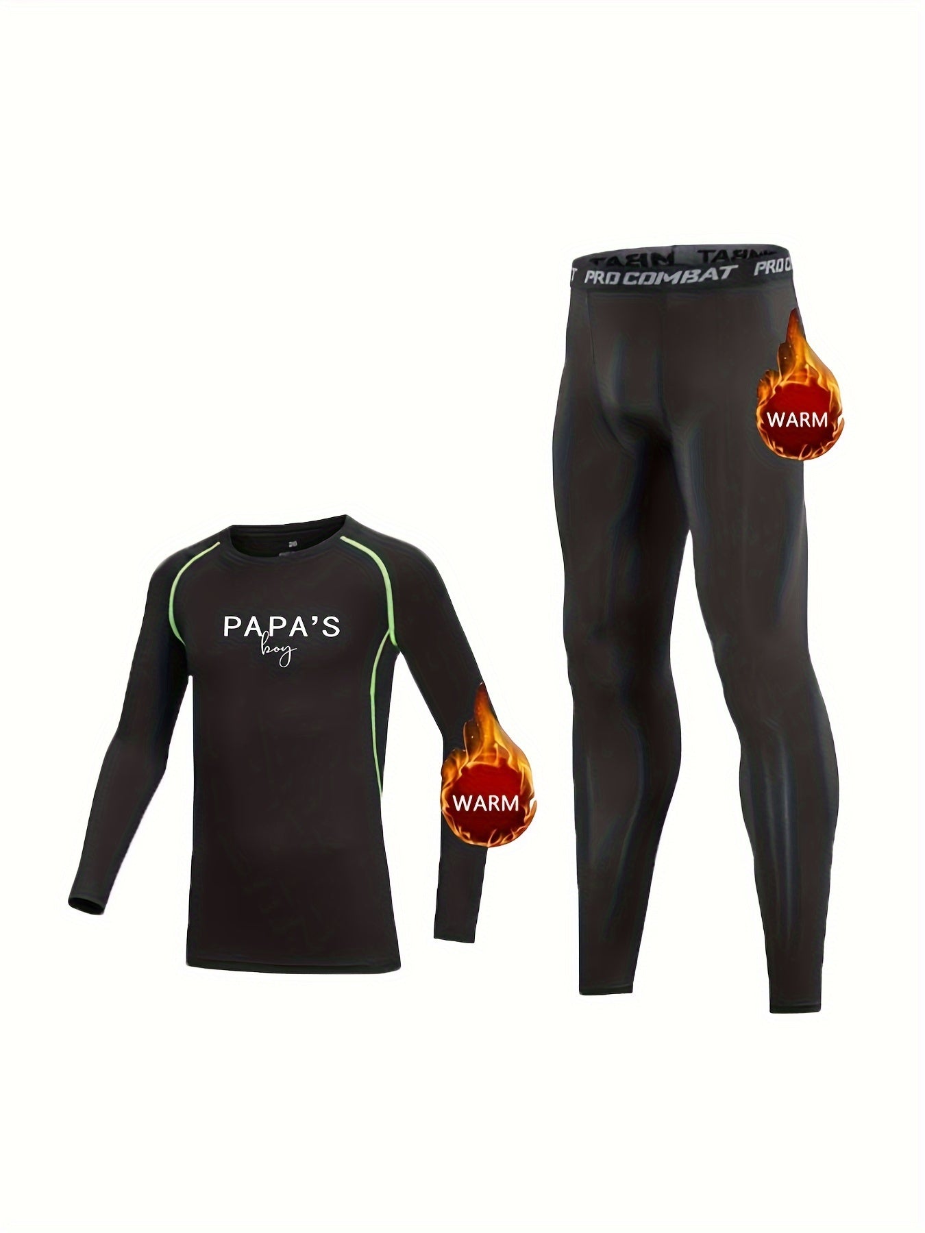 2pcs Kids Fleece Compression Sets Long Sleeve Crew Neck Pullover Matching Pants