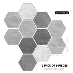 11pcs Cement Gray Hexagonal Floor Stickers Waterproof Non-slip Tile Stickers