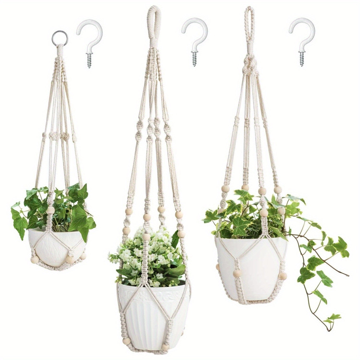 3-Pack Macrame Plant Hangers Indoor Hanging Planter Basket Flower Pot Holder