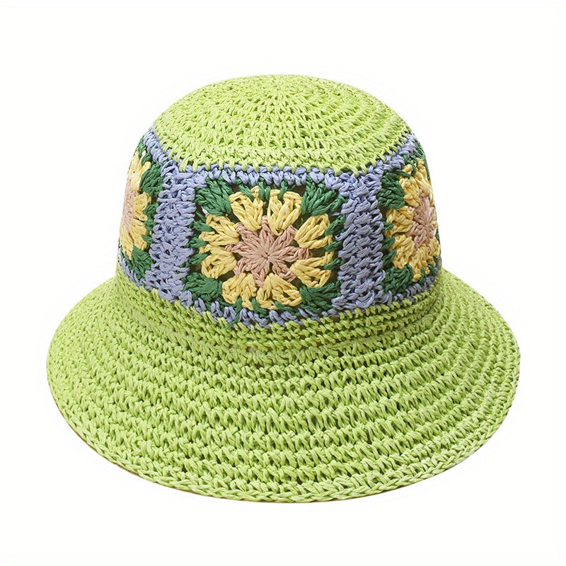 Boho Flower Crochet Ruffle Bucket Hat Lightweight Breathable Sun Foldabl