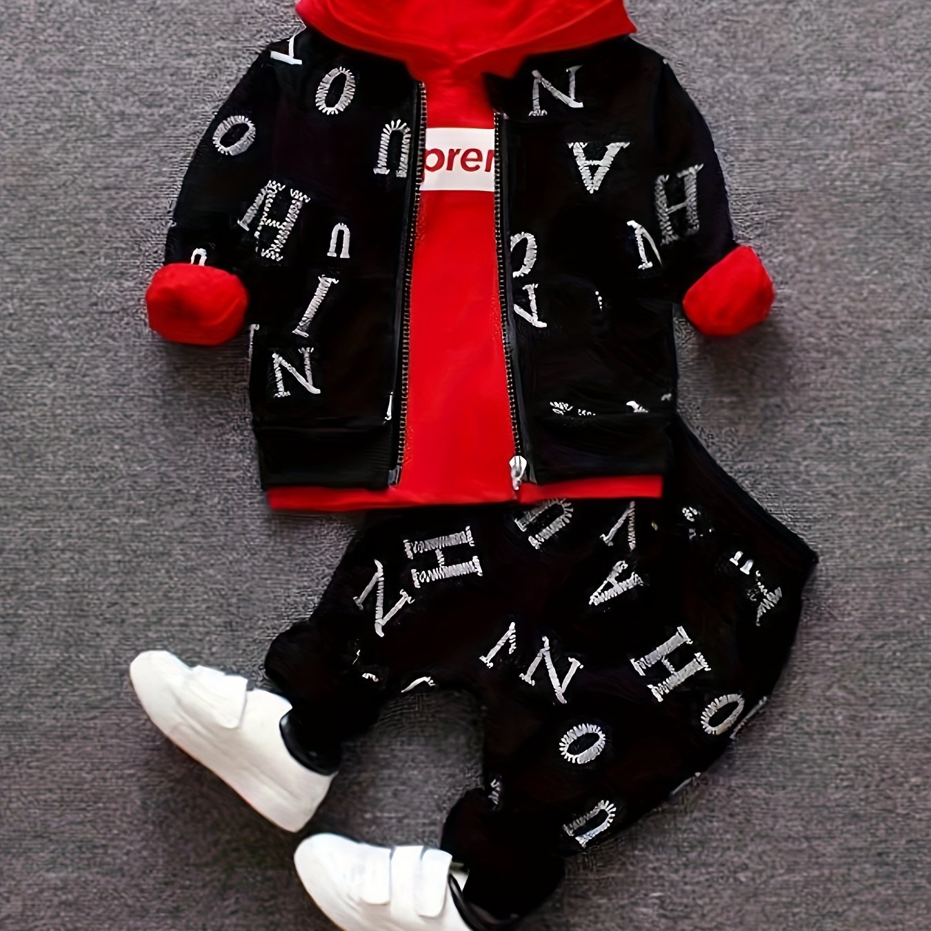 Boys Letter Print Top Coat Pants Set Spring Autumn Suit