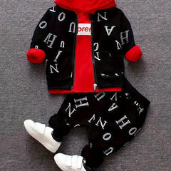 Boys Letter Print Top Coat Pants Set Spring Autumn Suit