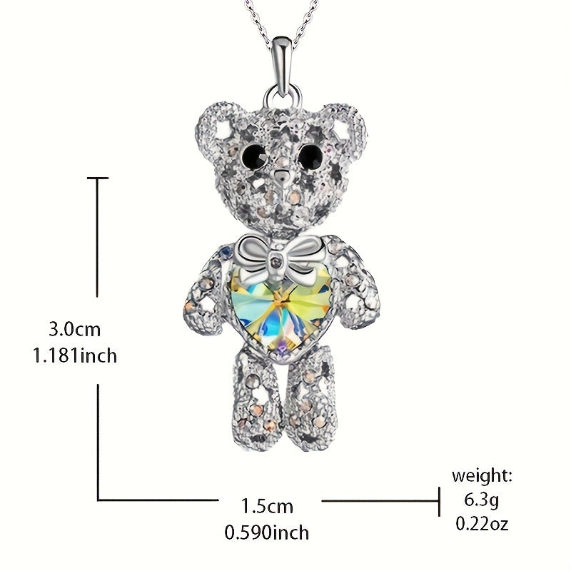 Bear Pendant Rhinestone Heart Shape Crystal Men's Jewelry