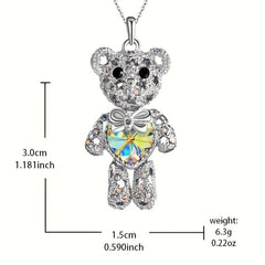 Bear Pendant Rhinestone Heart Shape Crystal Men's Jewelry