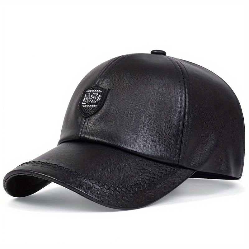 PU Leather Alphabets Baseball Cap for Men