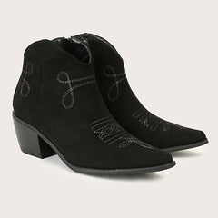 Women's Embroidered Heeled Ankle Boots Pointed Toe