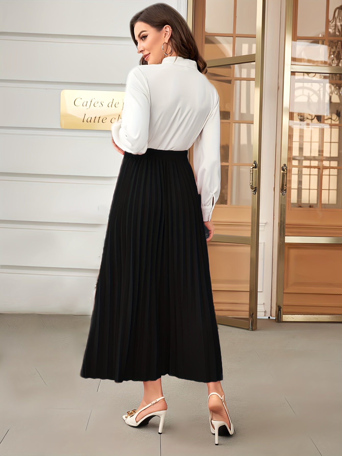 Solid High Waist Pleated Maxi Skirt Spring Fall Women's Clothing