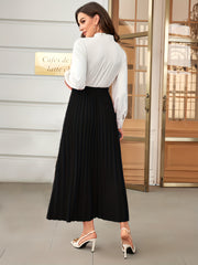 Solid High Waist Pleated Maxi Skirt Spring Fall Women's Clothing