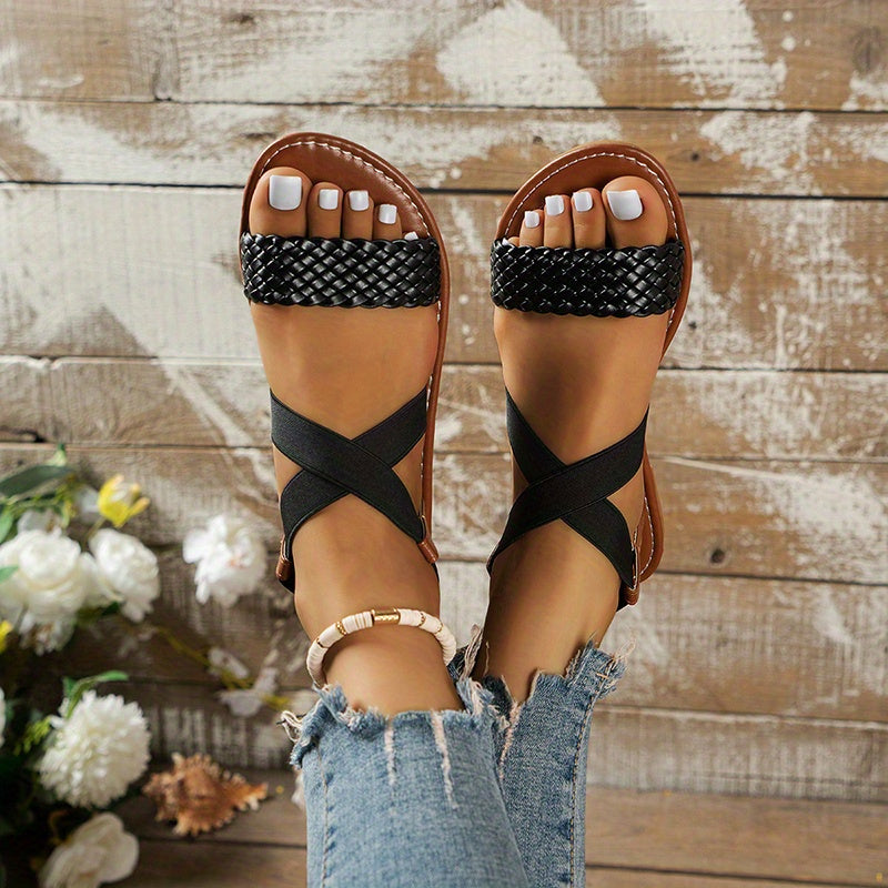 Women's Cross Strap Flat Sandals Open Toe Slip On Beach Sandals