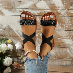 Women's Cross Strap Flat Sandals Open Toe Slip On Beach Sandals