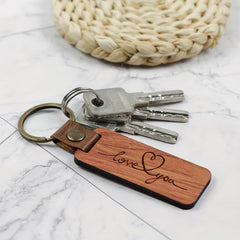 Rosewood PU Leather Keychain Keyring with Engraved Message