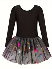 Girls Comfy Cross Back Long Sleeve Tutu Ballet Leotard