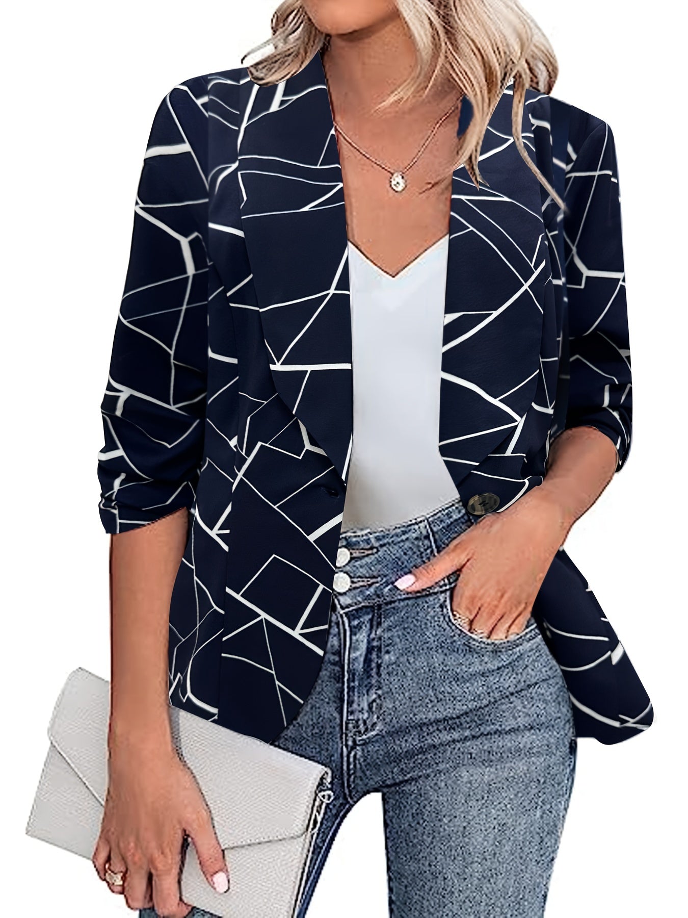 Geometric Print Long Sleeve Blazer