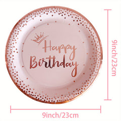 Pink Rose Golden Party Plates Napkins Cups Set for Birthday Decoration