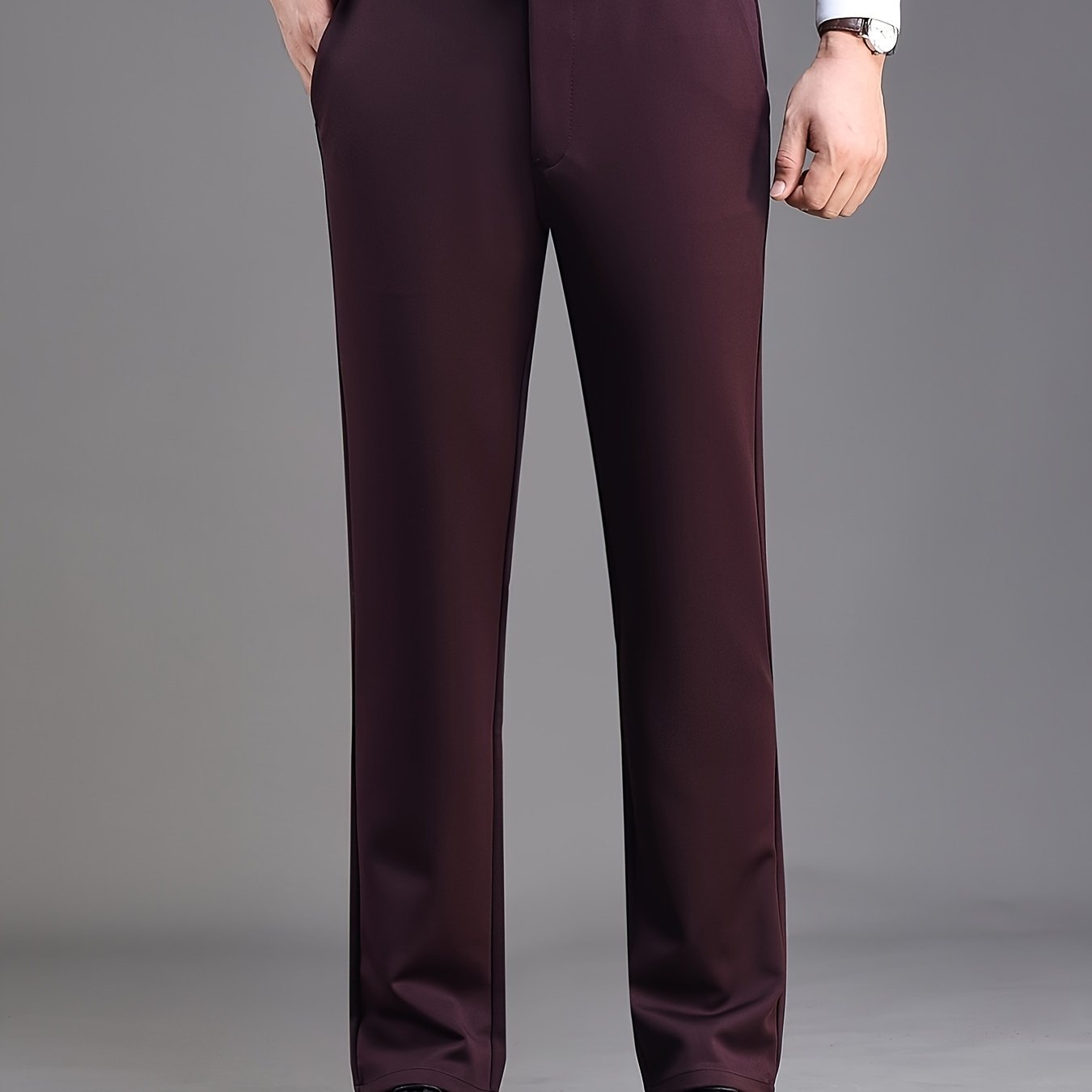 Men's Solid Stretch Dress Pants for Business