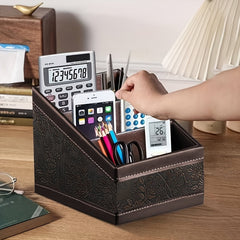 Remote Control Holder Organizer Box 3 Compartments PU Leather Desk Accessories