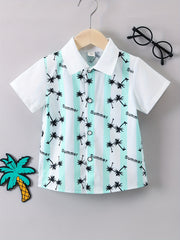 Boys Coconut Tree Print Collar Shirt Short Sleeve Kids Summer Tops