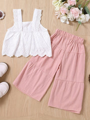 Toddler Girls Lace Crop Top & Wide Leg Pants Set Kids Summer Clothes
