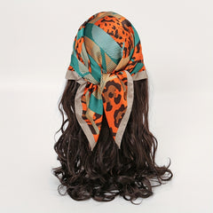 Orange Leopard Letter Print Bandana Vintage Block Square Scarf