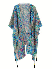 Paisley Floral Print Tassel Side Split Cover Up Kaftan