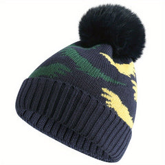 Kids Winter Knit Fleece-Lined Hat With Dinosaur Embroidery