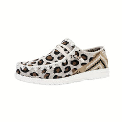 Leopard Print Lace Up Flat Boat Shoes for Women